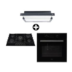 COMBO FDV: Cocina Encimera Empotrable Signature 5 hornillas 90cm + Horno Empotrable Glp Vidrio Templado Black 70L + Campana Extraíble Urban 90 Negro