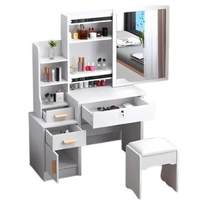 Tocador maquillaje espejo iluminado con 4 cajones y sillón Blanco