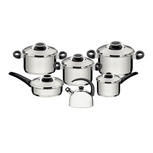 Juego de Ollas Tramontina New Solar Baquelita de acero inoxidable fondo triple con mangos y asas de baquelita 11 piezas
