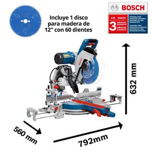 Sierra ingletadora telescópica 1800w 12pulg Profesional BOSCH
