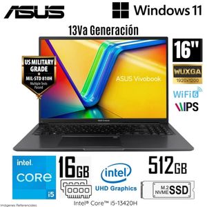 Laptop Asus VivaBook X1605VA-MB1234 Intel Core i5-13420H 16GB RAM 512GB SSD 16" WUXGA Indie Black