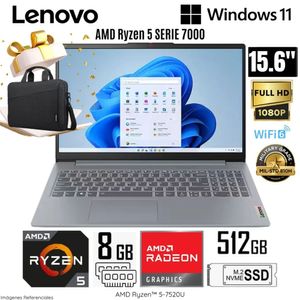 Laptop Lenovo Ideapad Slim 3 AMD Ryzen 5-7520U 8GB RAM 512GB SSD 15.6" FHD 82XQ00N5LM + Maletín