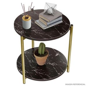 Mesa Auxiliar de Centro Marmoleado 2 Niveles Negro