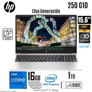 Laptop HP 250 G10 Intel Core i7 1355U 16GB RAM 1TB SSD 15.6" HD Win 11 - 9S7D1LS#ABM