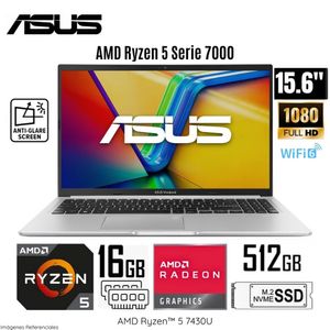 Laptop Asus Vivobook M1502YA-NJ544 AMD Ryzen 5-7430U 16GB RAM 512GB SSD 15.6" FHD - Silver