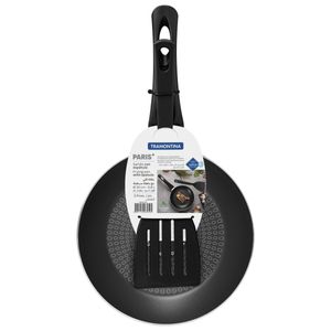 Sartén Tramontina Paris+ en Aluminio con Revestimiento Interno y Externo en Antiadherente Starflon Excellent Negro con Espátula de 20 cm 0,8 L