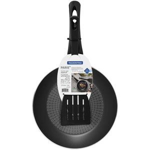 Sartén Tramontina Paris+ en Aluminio con Revestimiento Interno y Externo en Antiadherente Starflon Excellent Negro con Espátula de 28 cm 2 L