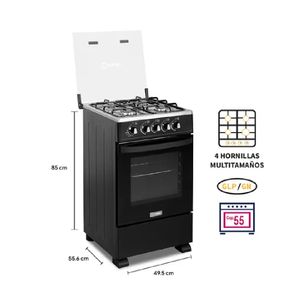 Cocina de 4 Hornilla y Horno Iris Plus Negro