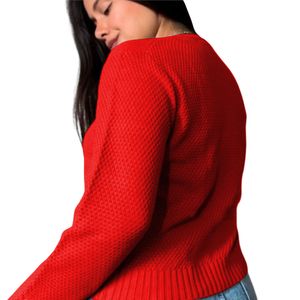 Chompa Mujer Hilo Botones Mlarga Melody 359G-24 Color Rojo