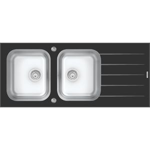 Lavadero de empotrar Tramontina Vitra 2C 34 R de acero inoxidable y vidrio templado negro 116 x 50 cm