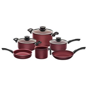 Juego de Ollas Paris en Aluminio con Revestimiento Interno y Externo con Antiadherente Starflon Max Rojo 09 Piezas