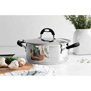Cacerola Tramontina Duo Silicone rasa de acero inoxidable fondo triple con tapa y asas de silicona, de 24 cm y 4,7 L