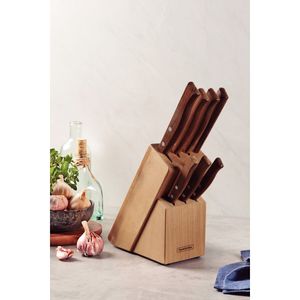 Juego de Cuchillos Tramontina Tradicional con Láminas en Acero Inoxidable y Mangos en Madera Natural con Soporte 08 Piezas
