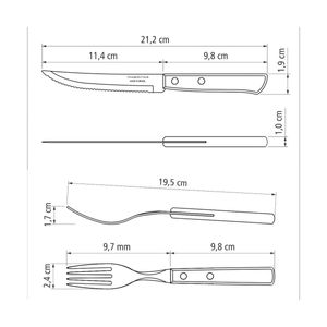 Juego de Cubiertos para Asado Tramontina de Acero Inoxidable con Mango Castaño Polywood, 12 piezas.