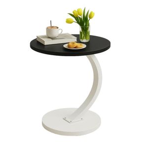 Mesa Auxiliar Circular Moderna en Forma de C Negro con Blanco