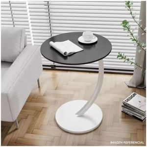 Mesa Auxiliar Circular Moderna en Forma de C Negro con Blanco