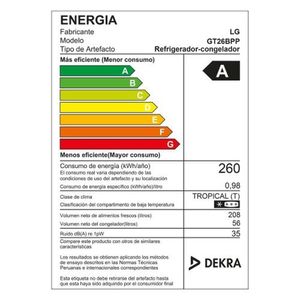 Refrigeradora LG Top Freezer GT26BPP Door Cooling 264L