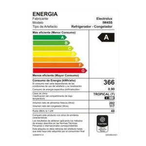 Refrigerador Electrolux Top Freezer Efficient con AutoSense Inox Look 409L IW45S