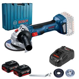 Amoladora inalámbrica 18V profesional GWS 180-LI + 2 baterías +Maletín