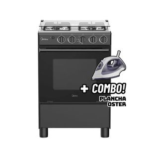 COCINA DE PIE MIDEA A GAS 4 HORNILLAS NEGRO MGS24FS2LFABBC-PE + PLANCHA OSTER
