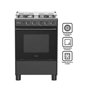 COCINA DE PIE MIDEA A GAS 4 HORNILLAS NEGRO MGS24FS2LFABBC-PE + HERVIDOR OSTER NEGRO