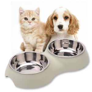 Plato con Doble Cuento para Mascota Comedero Bebedero Perros y Gatos Gris