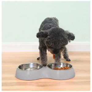 Plato con Doble Cuento para Mascota Comedero Bebedero Perros y Gatos Gris