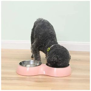 Plato con Doble Cuento para Mascota Comedero Bebedero Perros y Gatos Rosado