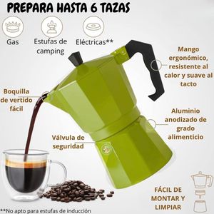 Cafetera Moka Italiana, Café Espresso 6 Tazas - 300ml Verde