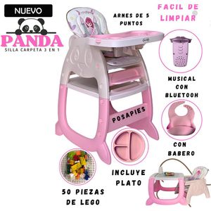 Silla de Comer Carpeta Panda Musical 3 en 1 Rosado