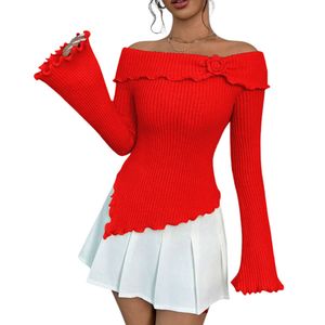 Sueter Mujer Hilo Flor Mlarga 359G-26 Color Rojo