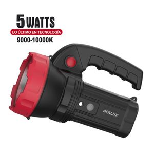 Linterna LED recargable Opalux OP-9201R 5W, luz alta y baja, batería 4V, alcance 100m, con mango multifuncional y adaptador, rojo/negro