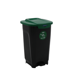 Basurero Tramontina T-Force Recolección Selectiva Vidrio en Polipropileno Negro y Verde 50 L