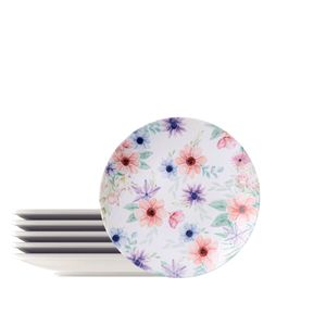 Kit Plato Postre Tramontina Floratta en Porcelana Decorada 21 cm 6 Piezas