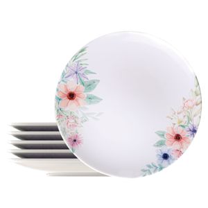 Kit Plato Raso Tramontina Floratta en Porcelana Decorada 28 cm 6 Piezas