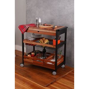 Carrito para Servir Asado Tramontina en Madera Caoba Africana con Acabado Barnizado Cajón y Cesta Multiuso