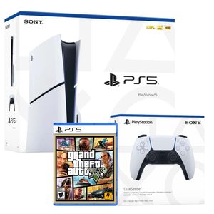 Consola Playstation 5 Slim Lectora de Discos + GTA V + Mando Blanco