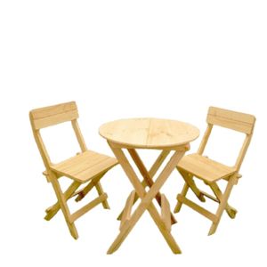Comedor Plegable de Terraza Redondo en Pino Natural 2 Sillas