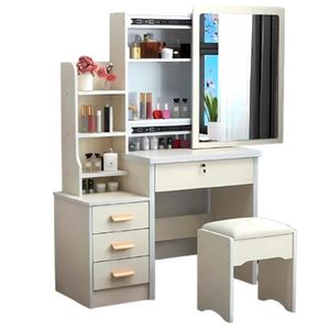 Tocador de Maquillaje Con Espejo y Sillón Para Dormitorio | Crema