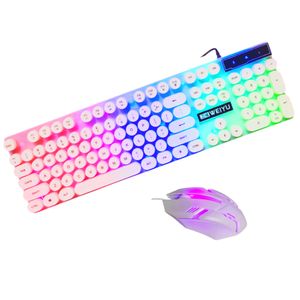 Teclado Y Mouse Blanco Luz Rgb Gamer Blanco Blanco