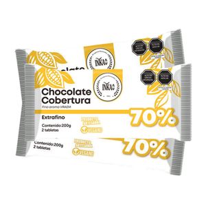 COBERTURA CHOCOLATE 70% CACAO PANELA INKAO 200 G X 3 UNID
