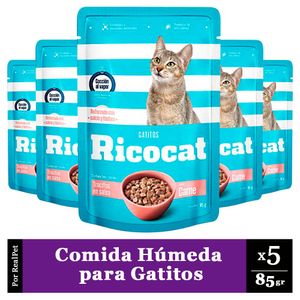 Pack x5 Comida Húmeda para Gatito Ricocat Carne 85gr