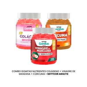 Pack Gomitas Colágeno + Vinagre De Manzana + Cúrcuma Sottcor Adultos