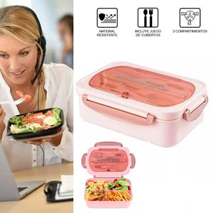 Lonchera Taper Portátil Hermética de Alimentos + Cubiertos Easy&Home Rosado