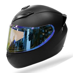 CASCO MOTO NEGRO MATE VISOR DIURNO AZUL - TALLA L