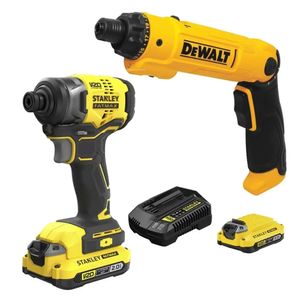 Atornillador 1/4" 8V Dewalt + Atornillador de Impacto 1/4" Hex 20V Fatmax 2 Bat Stanley