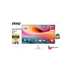 Monitor Msi Pro Mp275W E2 De 27" Ips Fhd, 120Hz, 1Ms, Color Blanco - Ideal Para Gaming Y Oficina