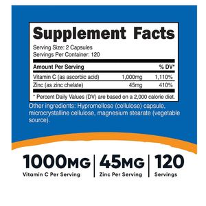 Vitamina C Nutricost 1000Mg + Zinc 240 Cápsulas