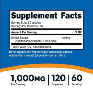 Nutricost Shilajit  1000 mg 120 cápsulas (500 mg por cápsula)