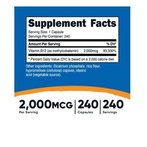 Vitamina B12 2000 Cianocobalamina Mcg Importada Capsulas